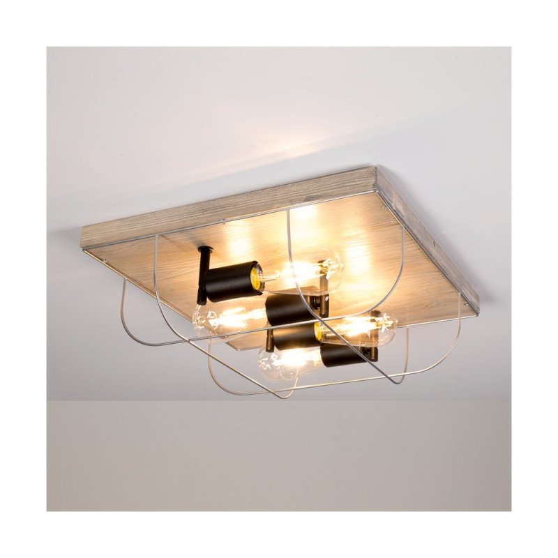 Netuno Lampa Sufitowa 4xE27 Max.15W LED Sosna Bejcowana Szara/Czarny/Srebrny