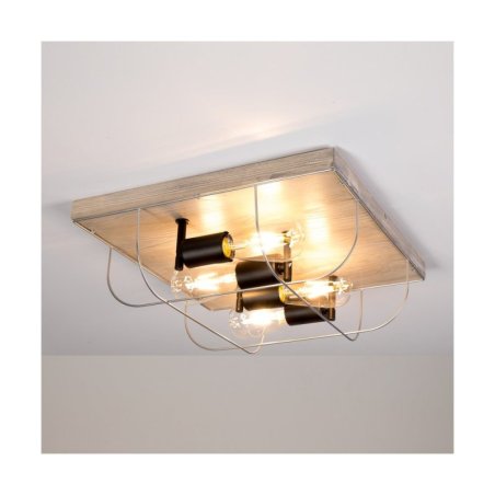 Netuno Lampa Sufitowa 4xE27 Max.15W LED Sosna Bejcowana Szara/Czarny/Srebrny