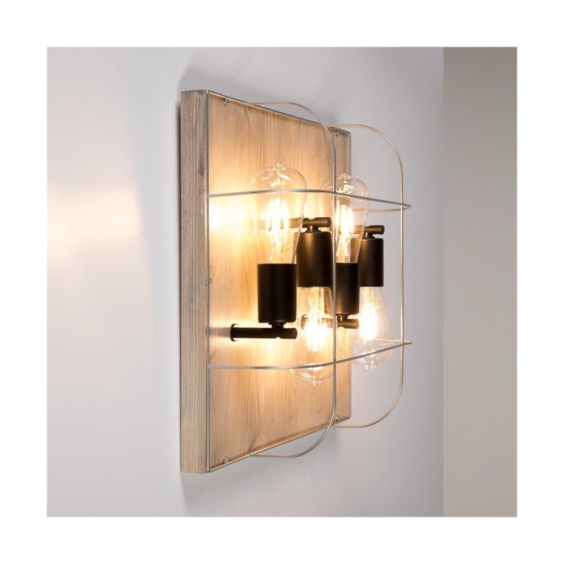 Netuno Lampa Sufitowa 4xE27 Max.15W LED Sosna Bejcowana Szara/Czarny/Srebrny