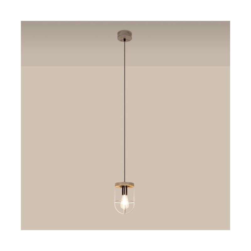 Netuno Lampa Wisząca 1xE27 Max.60W Sosna Bejcowana Szara/Czarny/Srebrny