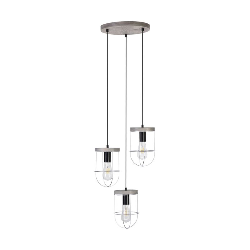 Netuno Lampa Wisząca 3xE27 Max.60W Sosna Bejcowana Szara/Czarny/Srebrny