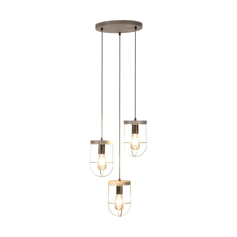 Netuno Lampa Wisząca 3xE27 Max.60W Sosna Bejcowana Szara/Czarny/Srebrny