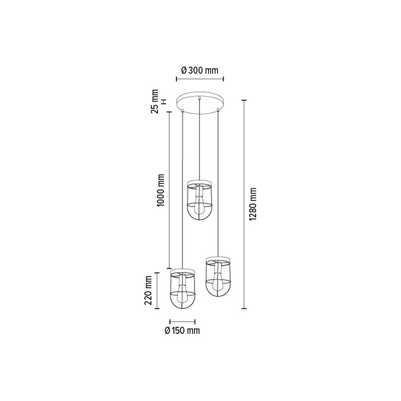 Netuno Lampa Wisząca 3xE27 Max.60W Sosna Bejcowana Szara/Czarny/Srebrny