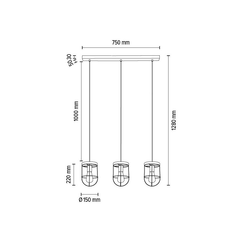 Netuno Lampa Wisząca 3xE27 Max.60W Sosna Bejcowana Szara/Czarny/Srebrny