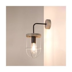 Netuno Kinkiet 1xE27 Max.25W LED Sosna Bejcowana Szara/Czarny/Srebrny