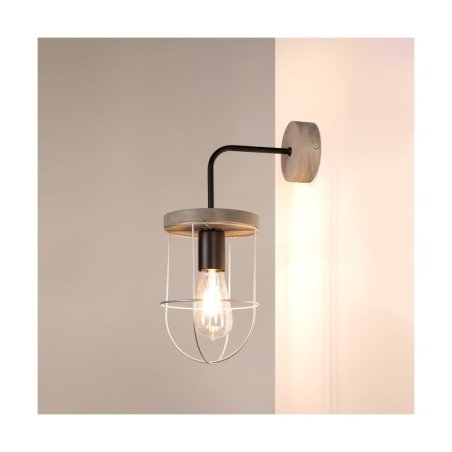 Netuno Kinkiet 1xE27 Max.25W LED Sosna Bejcowana Szara/Czarny/Srebrny
