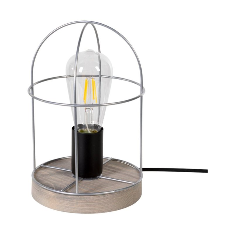 Netuno Lampa Stołowa 1xE27 Max.25W Sosna Bejcowana Szara/Czarny/Srebrny