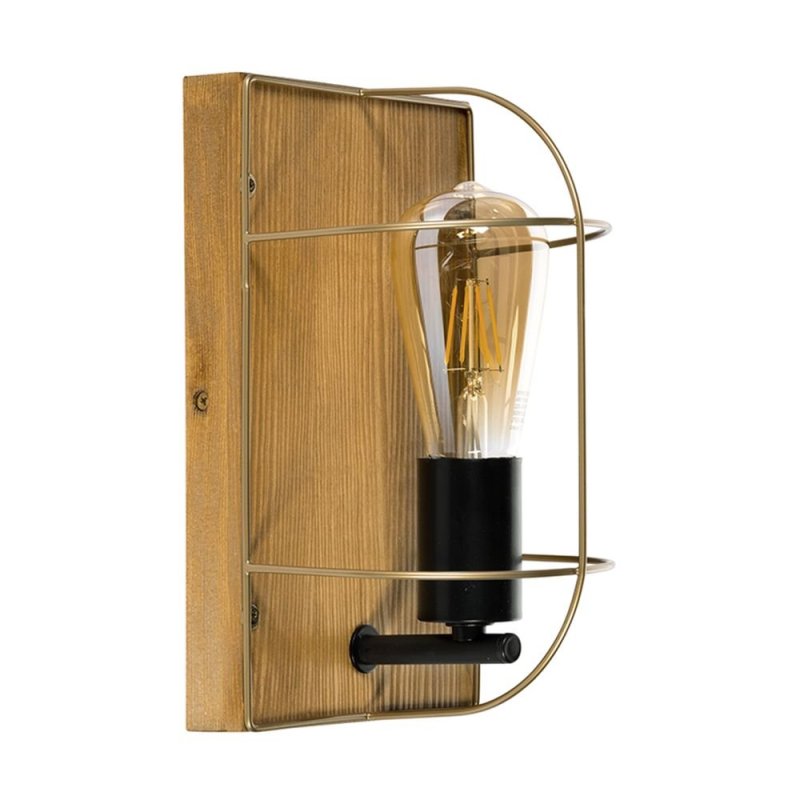 Netuno Kinkiet 1xE27 Max.15W LED Sosna Bejcowana/Czarny/Złoty