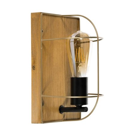 Netuno Kinkiet 1xE27 Max.15W LED Sosna Bejcowana/Czarny/Złoty