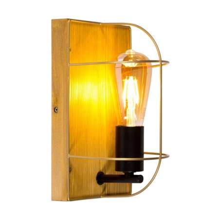 Netuno Kinkiet 1xE27 Max.15W LED Sosna Bejcowana/Czarny/Złoty