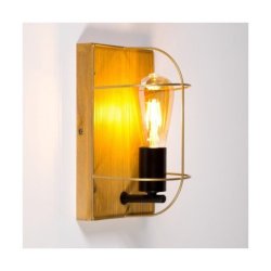 Netuno Kinkiet 1xE27 Max.15W LED Sosna Bejcowana/Czarny/Złoty