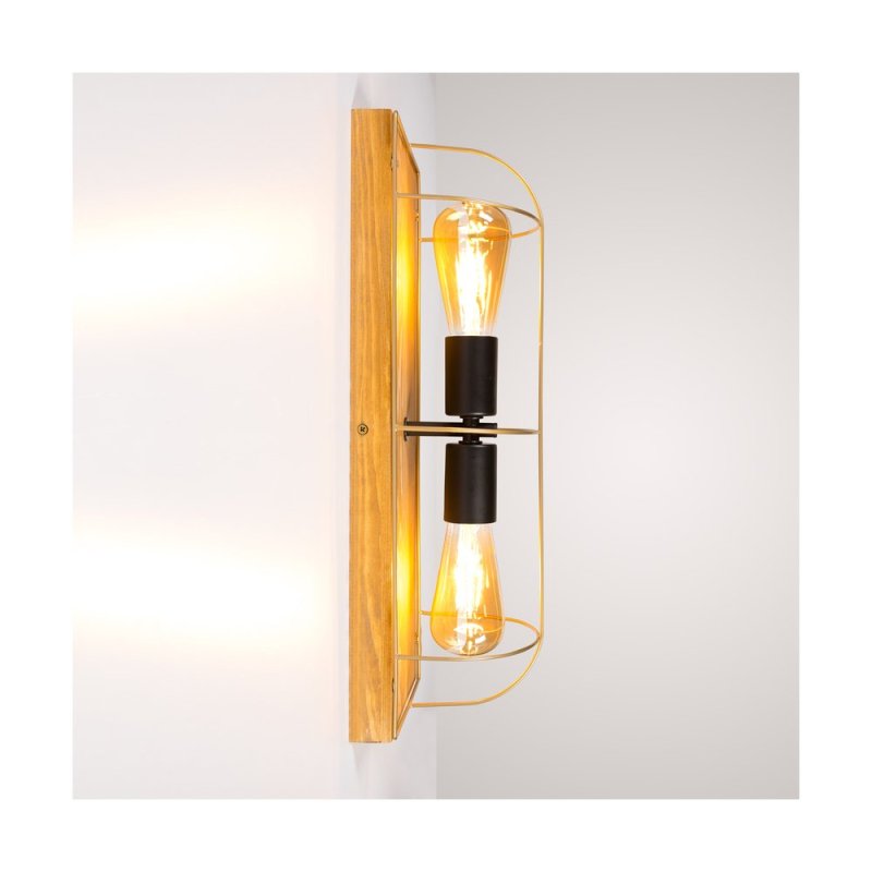 Netuno Kinkiet/Lampa Sufitowa 2xE27 Max.15W LED Sosna Bejcowana/Czarna/Złoty