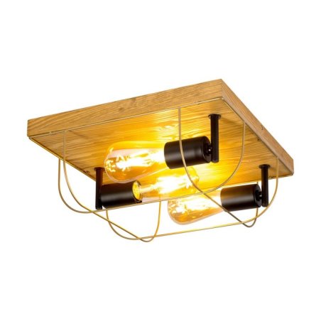 Netuno Lampa Sufitowa 3xE27 Max.15W LED Sosna Bejcowana/Czarna/Złoty