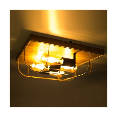 Netuno Lampa Sufitowa 4xE27 Max.15W LED Sosna Bejcowana/Czarny/Złoty