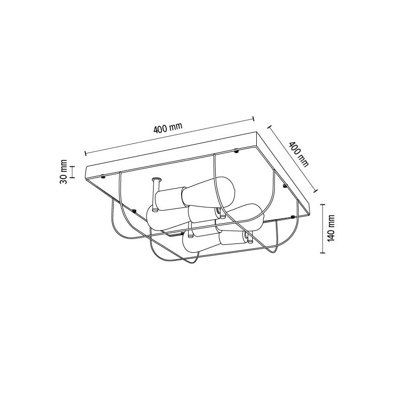 Netuno Lampa Sufitowa 4xE27 Max.15W LED Sosna Bejcowana/Czarny/Złoty