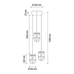 Netuno Lampa Wisząca 3xE27 Max.60W Sosna Bejcowana/Czarny/Złoty
