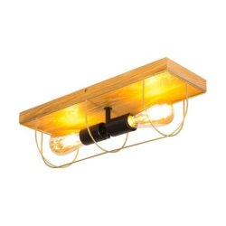 Netuno Kinkiet/Lampa Sufitowa 2xE27 Max.15W LED Sosna Bejcowana/Czarna/Złoty
