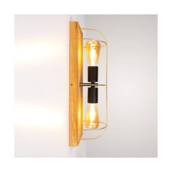 Netuno Kinkiet/Lampa Sufitowa 2xE27 Max.15W LED Sosna Bejcowana/Czarna/Złoty