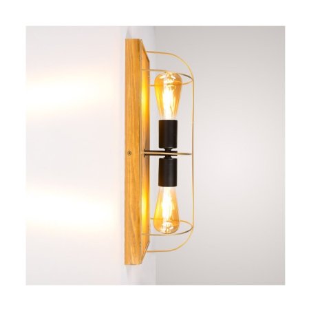 Netuno Kinkiet/Lampa Sufitowa 2xE27 Max.15W LED Sosna Bejcowana/Czarna/Złoty