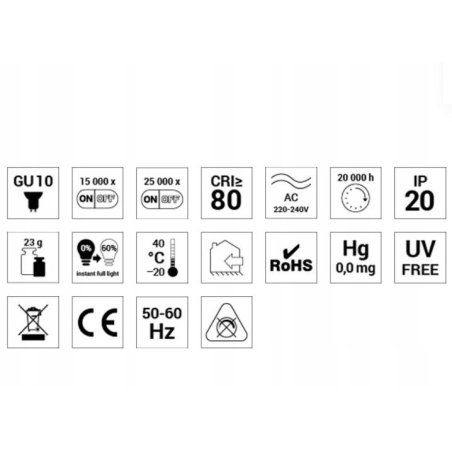 ZESTAW 10 SZTUK ŻARÓWEK LED GU10 430LM 6,5W ZIMNE