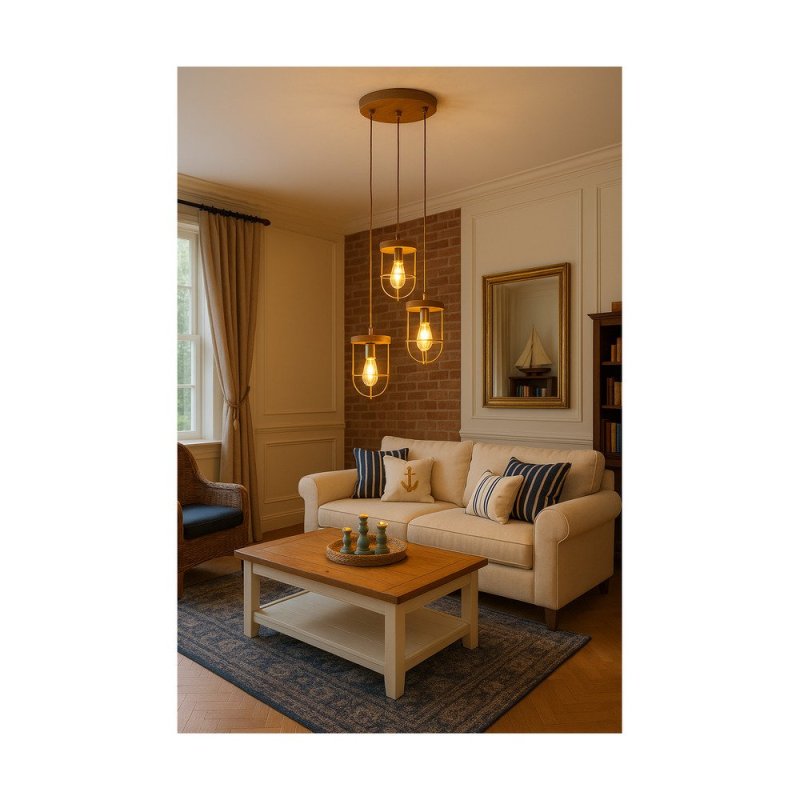 Netuno Lampa Wisząca 3xE27 Max.60W Sosna Bejcowana/Czarny/Złoty