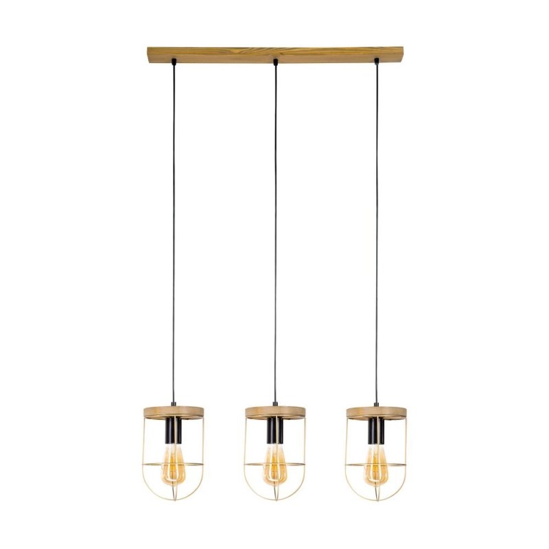 Netuno Lampa Wisząca 3xE27 Max.60W Sosna Bejcowana/Czarny/Złoty