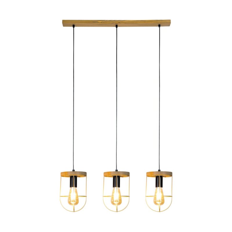 Netuno Lampa Wisząca 3xE27 Max.60W Sosna Bejcowana/Czarny/Złoty