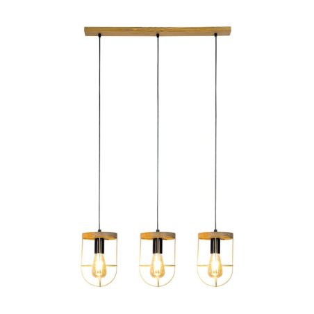 Netuno Lampa Wisząca 3xE27 Max.60W Sosna Bejcowana/Czarny/Złoty