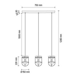 Netuno Lampa Wisząca 3xE27 Max.60W Sosna Bejcowana/Czarny/Złoty