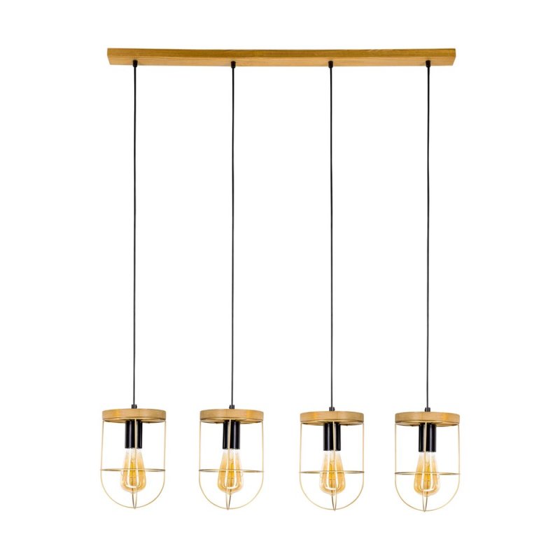 Netuno Lampa Wisząca 4xE27 Max.60W Sosna Bejcowana/Czarny/Złoty