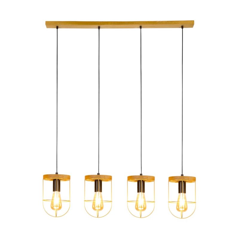 Netuno Lampa Wisząca 4xE27 Max.60W Sosna Bejcowana/Czarny/Złoty