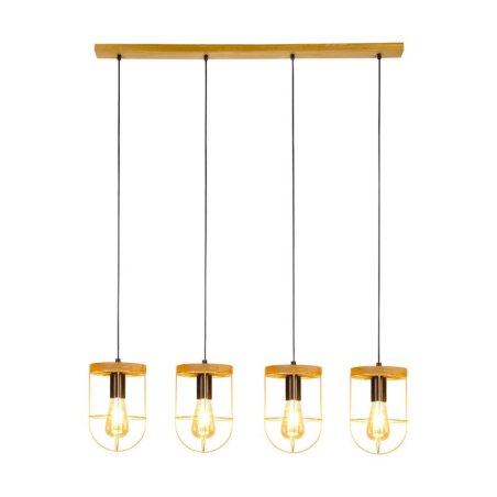 Netuno Lampa Wisząca 4xE27 Max.60W Sosna Bejcowana/Czarny/Złoty