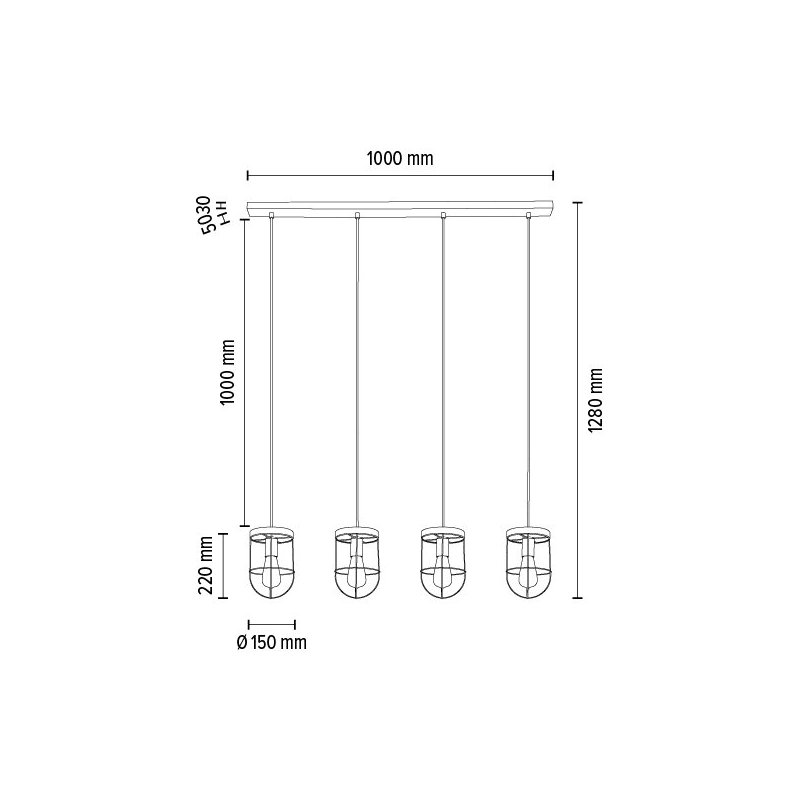 Netuno Lampa Wisząca 4xE27 Max.60W Sosna Bejcowana/Czarny/Złoty