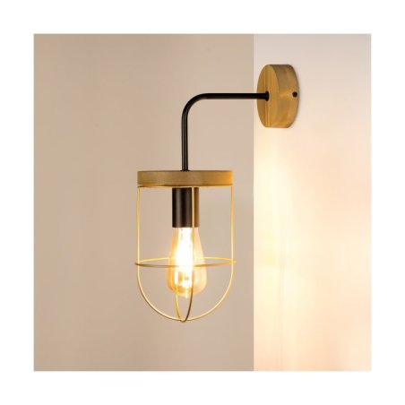 Netuno Kinkiet 1xE27 Max.25W LED Sosna Bejcowana/CzarnyZłoty