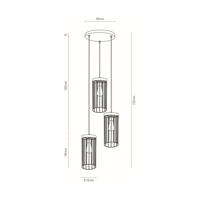 Timeo Lampa Wisząca 3xE27 Max.60W Czarny/Dąb Olejowany/Czarny