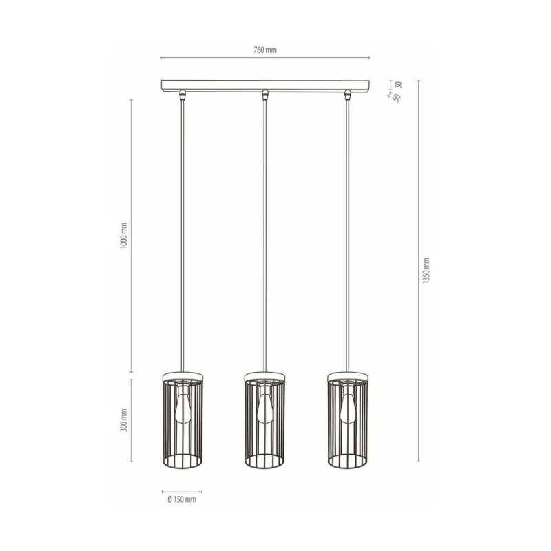Timeo Lampa Wisząca 3xE27 Max.60W Czarny/Dąb Olejowany/Czarny
