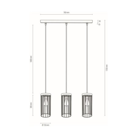 Timeo Lampa Wisząca 3xE27 Max.60W Czarny/Dąb Olejowany/Czarny
