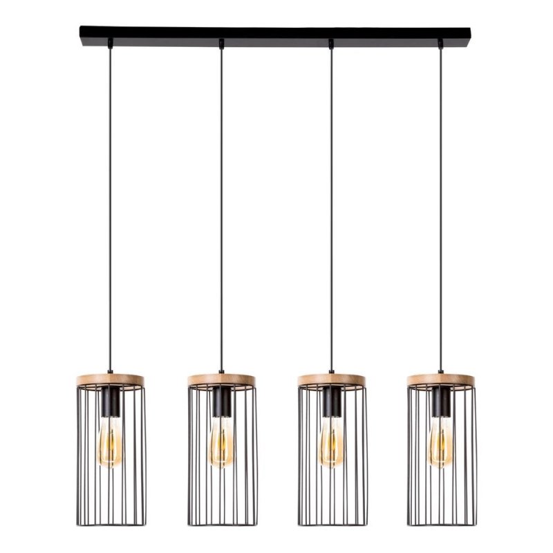 Timeo Lampa Wisząca 4xE27 Max.60W Czarny/Dąb Olejowany/Czarny