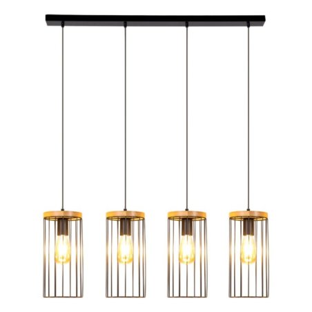 Timeo Lampa Wisząca 4xE27 Max.60W Czarny/Dąb Olejowany/Czarny