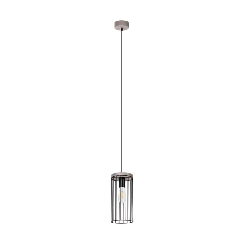 Timeo Lampa Wisząca 1xE27 60W Sosna Bejcowana Szara/CzarnyPVC/Czarny