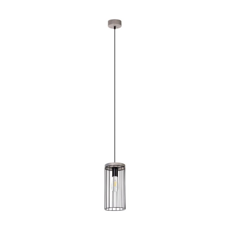 Timeo Lampa Wisząca 1xE27 60W Sosna Bejcowana Szara/CzarnyPVC/Czarny