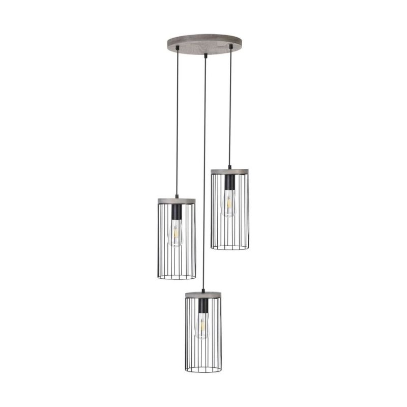 Timeo Lampa Wisząca 3xE27 60W Sosna Bejcowana Szara/Czarny PVC/Czarny