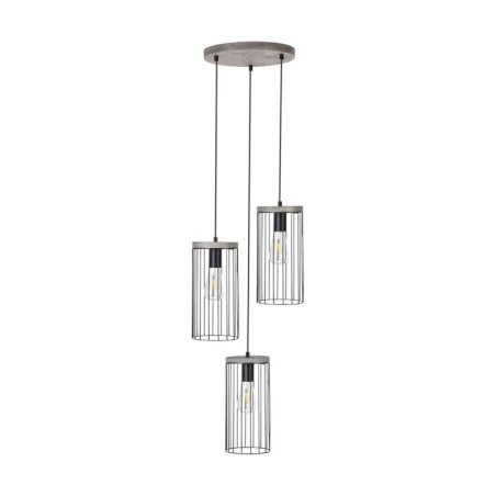 Timeo Lampa Wisząca 3xE27 60W Sosna Bejcowana Szara/Czarny PVC/Czarny