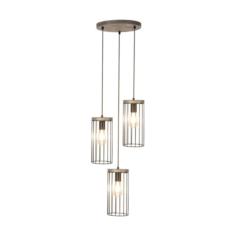 Timeo Lampa Wisząca 3xE27 60W Sosna Bejcowana Szara/Czarny PVC/Czarny