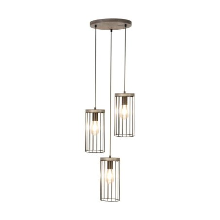 Timeo Lampa Wisząca 3xE27 60W Sosna Bejcowana Szara/Czarny PVC/Czarny