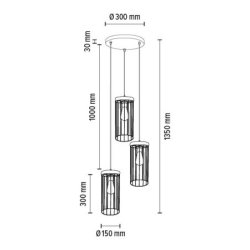 Timeo Lampa Wisząca 3xE27 60W Sosna Bejcowana Szara/Czarny PVC/Czarny