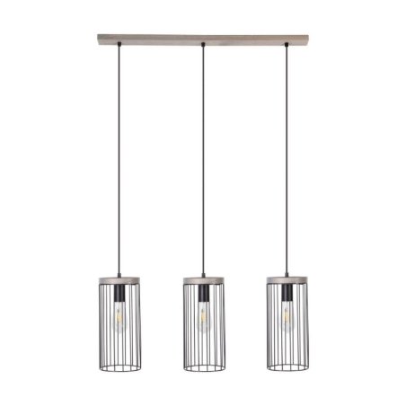 Timeo Lampa Wisząca 3xE27 Max.60W Sosna Bejcowana Szara/Czarny PVC/Czarny
