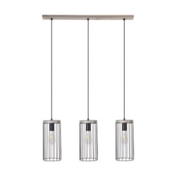 Timeo Lampa Wisząca 3xE27 Max.60W Sosna Bejcowana Szara/Czarny PVC/Czarny