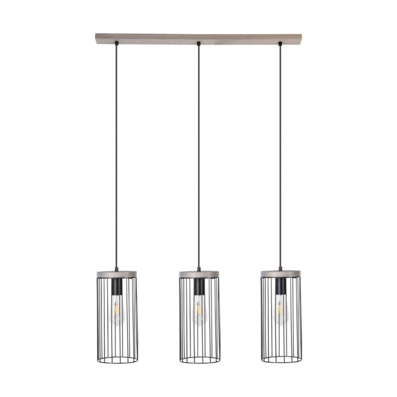 Timeo Lampa Wisząca 3xE27 Max.60W Sosna Bejcowana Szara/Czarny PVC/Czarny