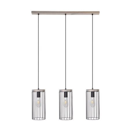 Timeo Lampa Wisząca 3xE27 Max.60W Sosna Bejcowana Szara/Czarny PVC/Czarny